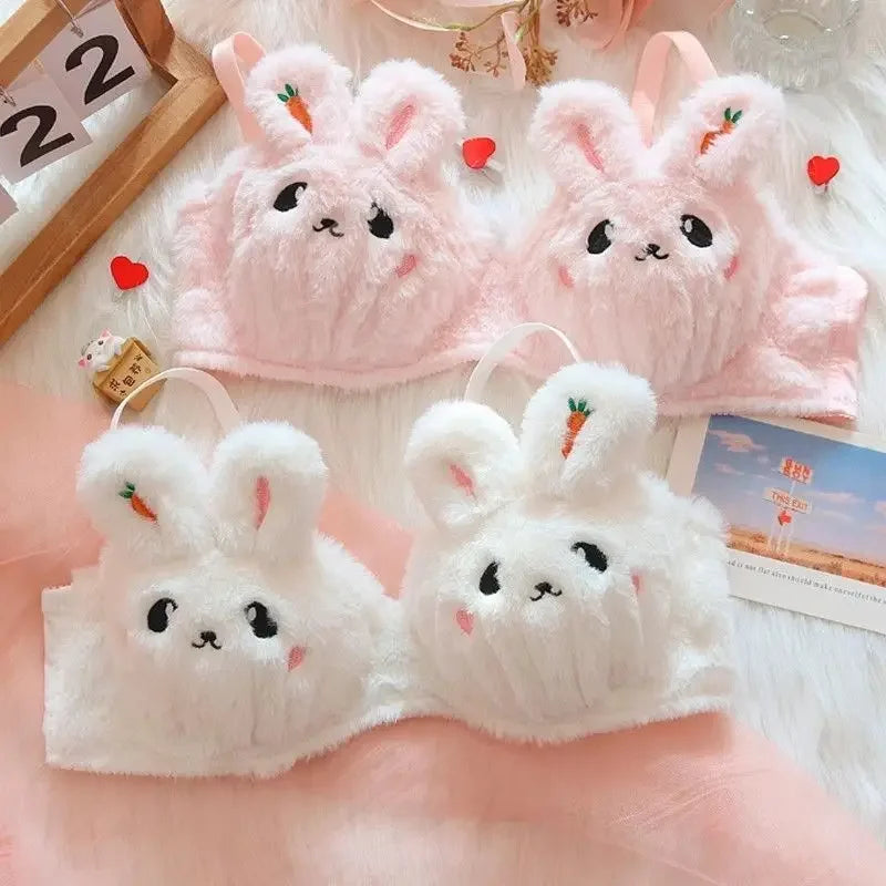 Japanese Cute Plush Lingerie Set – Soft Warm Push-Up Bra & Panties, No Steel Ring Women’s Underwear Suit