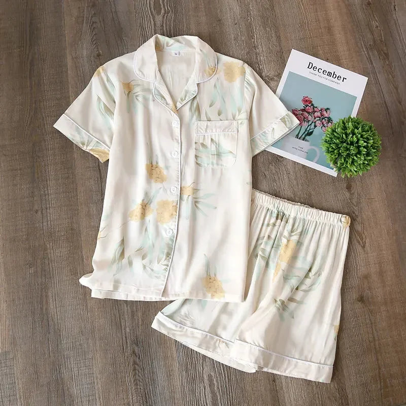 Women's Pajamas Set Short-sleeved Shorts Home Pijima Loose Two-piece Suit for Home Sleepwear Printed Plus Size Female Pijima