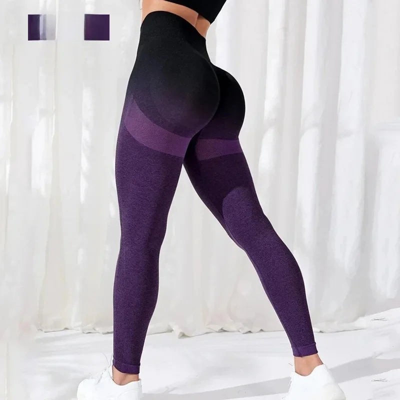 Green Fairy American-European Style Women's Seamless High-Waisted Slimming Sport Trousers Breathable Gradient Color Yoga Pants