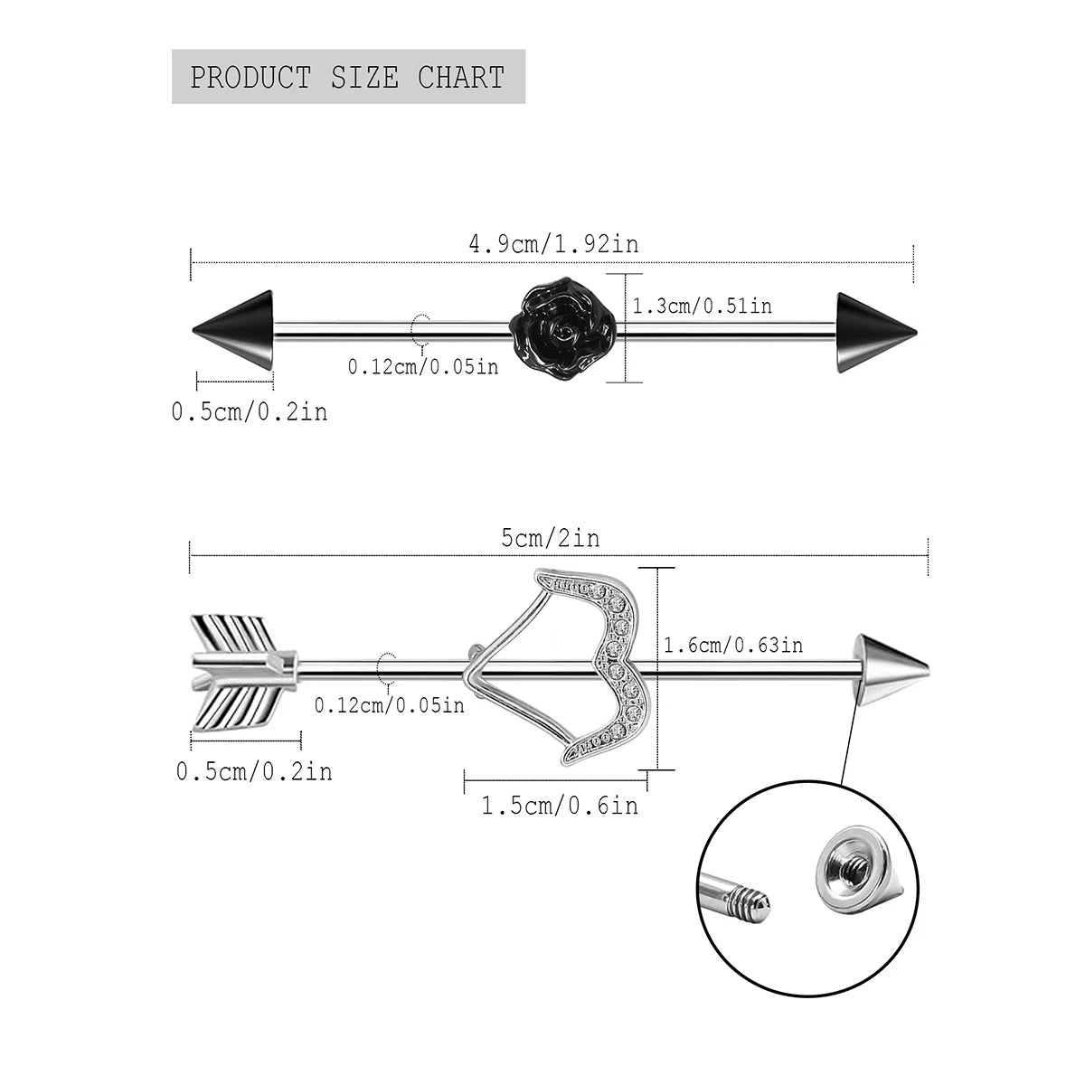 1 Pcs Stainless Steel Bow Butterfly Pendant Female Punk Industrial Barbell Cartilage Earring Tragus Long Spiral Piercing Jewelry