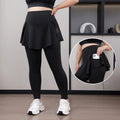 Plus Size Fit 200lbs Yoga Fake Two Items Leggings with Pockets Sharkskin High-Waisted Skirt Pants Gym  Trainning Slim Tights