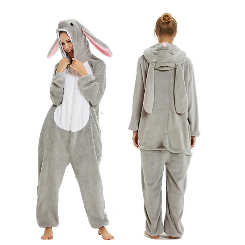 Adults Animal Onesies Unicorn Pajamas Couple Sleepwear Women Men Winter Unisex Kigurumi Costumes Cartoon Flannel Rabbit Pajamas