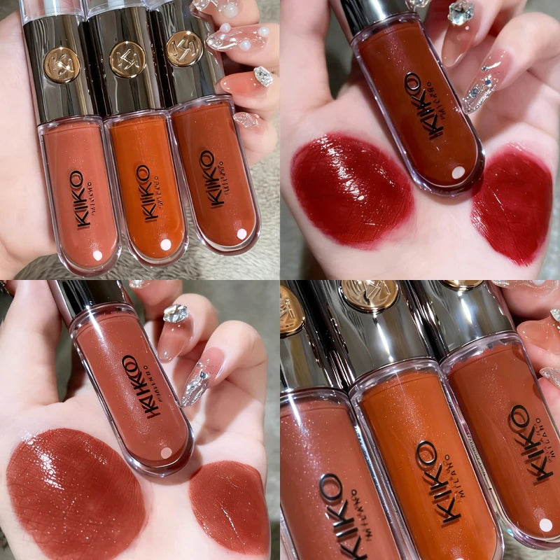 Hot Kiko Double Headed Lipstick Transparent Mirror Lip Gloss Non Fading Oil Sexy Rich Lip Gloss Milk Tea Bean Paste Naked Makeup
