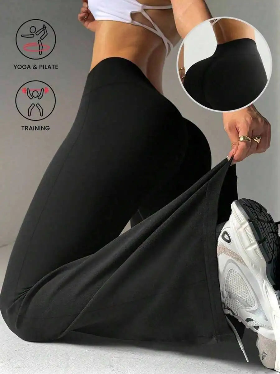 Fashion Floor Length Flare Pants Ladies High Waist Skinny Slimming Polyester Trousers Tummy Control Hip Lifting For Daily Work