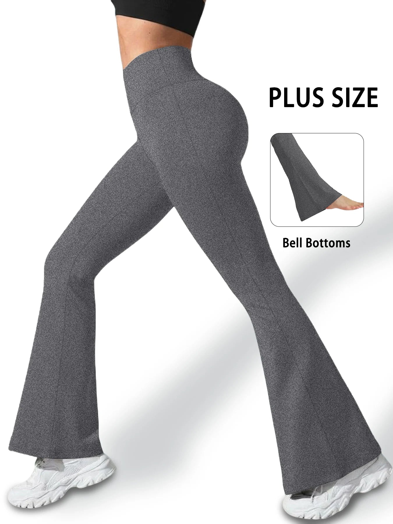 Plus Size Women's Super Soft High Waisted Flare Pants, Leggings Tummy Control Soft Bootleg Bell Bottoms Running
