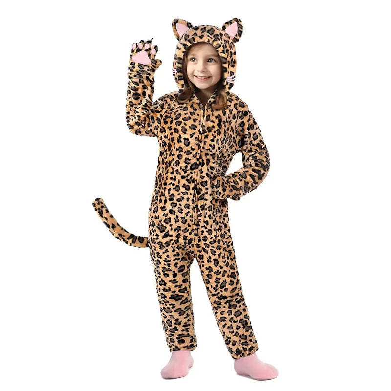 Kids Winter Plush Pajamas Children Dragon Stitch Cow Sleepwear Keep Warm Kigurumi For Boys Girls Flannel Fleece Sleeping Clothes
