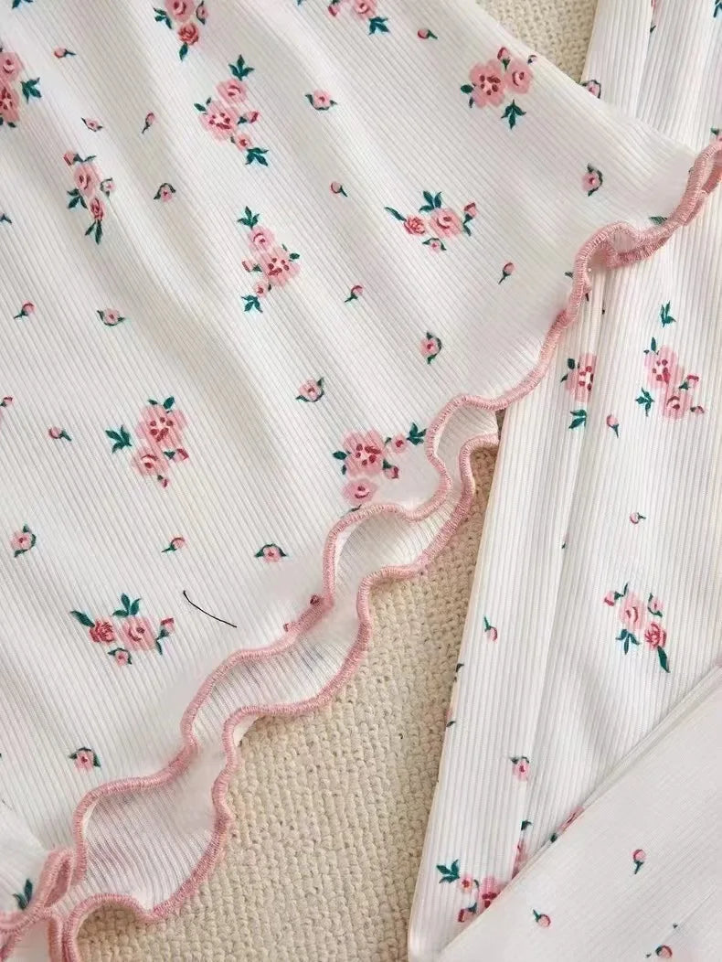 Women 2psc Pajamas Set Pink Lace Patchwork V-Neck Sleepwear Sexy Lace Camisole Vest Printed Shorts Soft Pyjamas Loungewear