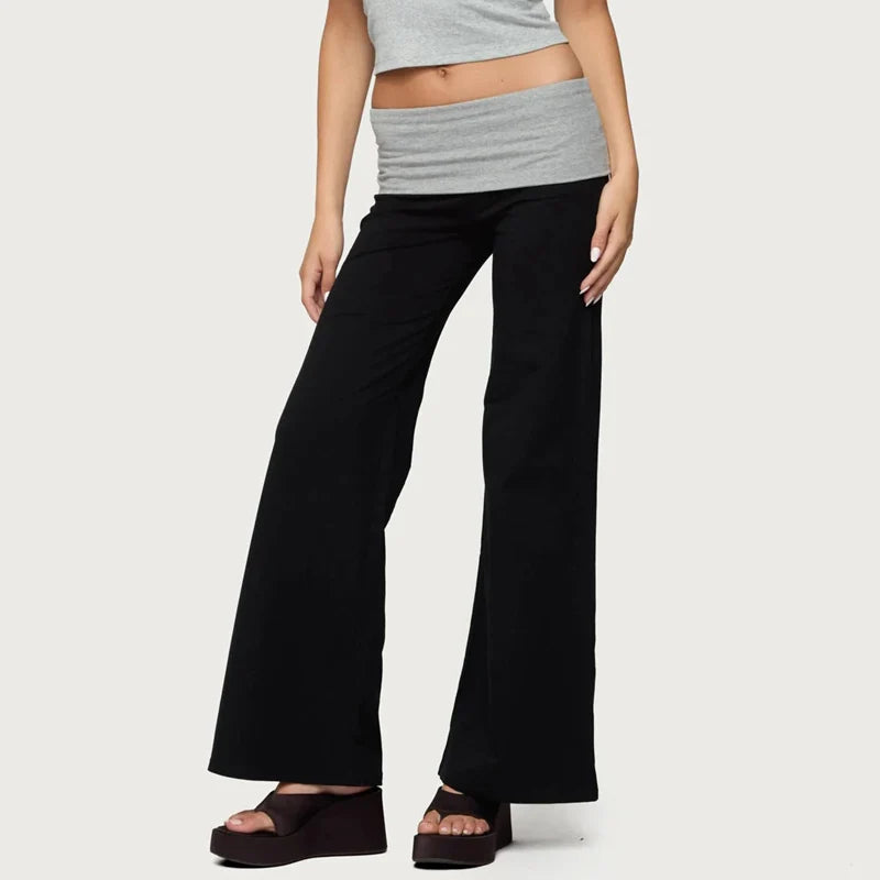 Casual Wide Leg Sweatpants for Women Fold Over Low Rise Flare Yoga Lounge Pants Back to School Clothes for Teen Girls Outfits