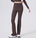 Fake two high waisted slightly flared pants with hip covering skirt for women's running, dance training, Pilates sports pants