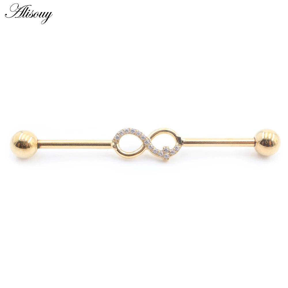 1PC Titanium Heart Triangle Water Drop Zircon Piercing Industrial Barbell Bar Scaffold Ear Cartilage Helix Earring Body Jewelry