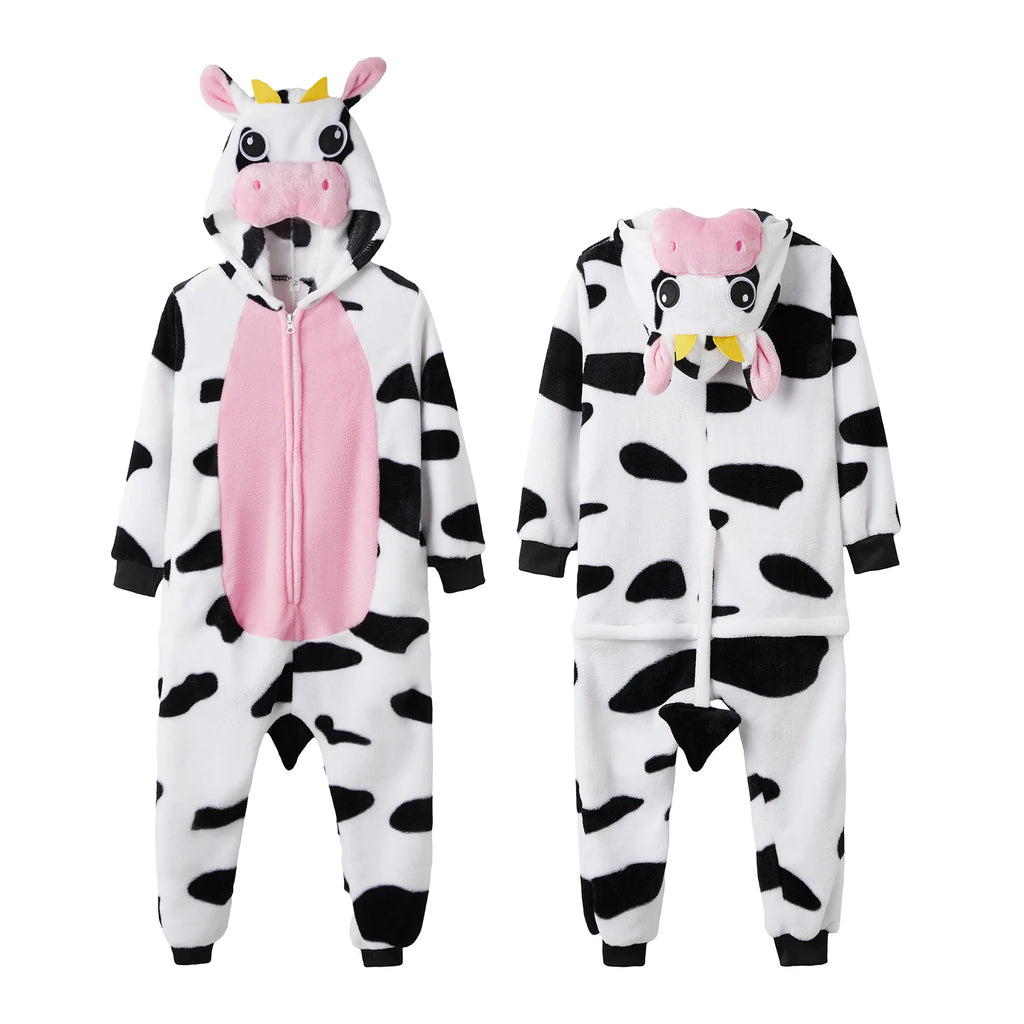 Kids Winter Plush Pajamas Children Dragon Stitch Cow Sleepwear Keep Warm Kigurumi For Boys Girls Flannel Fleece Sleeping Clothes