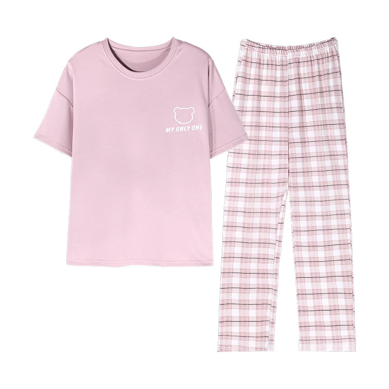 Newest 100% Cotton Women Pajamas Set Summer Short-sleeve Sleepwear Women's Simple Loose Home Wear Large Size 3XL