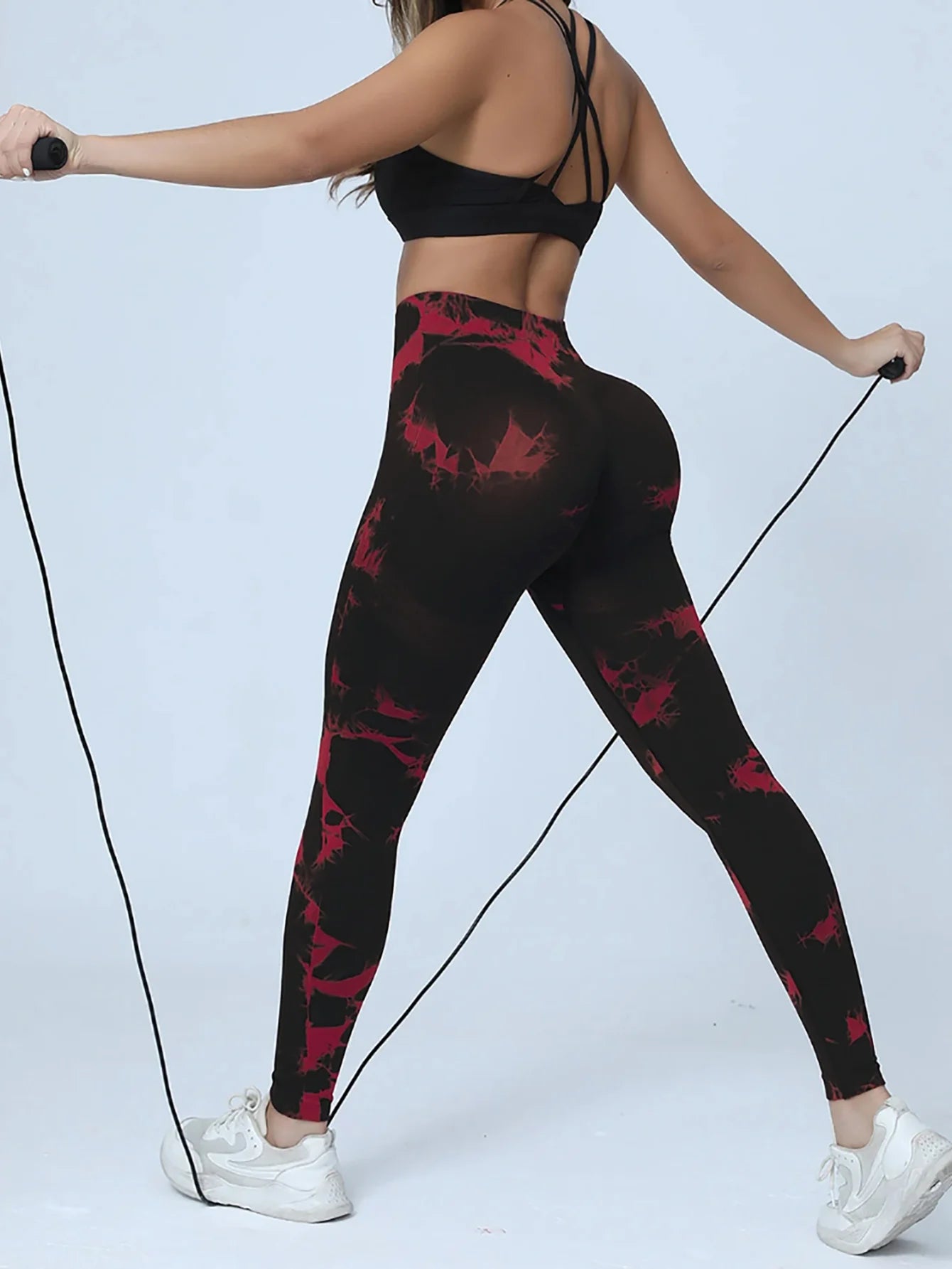 CZGUK Three Piece Women's Tie Dyeing High Waist Seamless Yoga Pants High Waist Sweat Absorbing Outdoor Fitness Tights