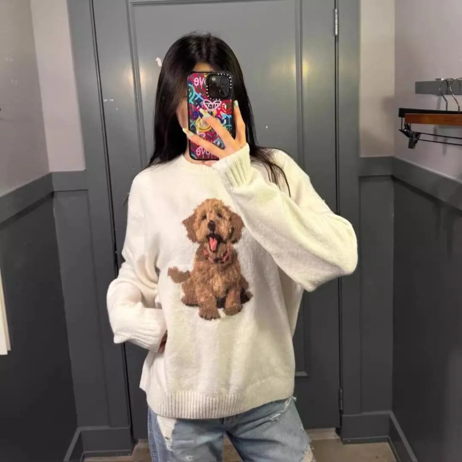 Japanese Sweet Cute Cartoon Print Knitted Sweater Women's Clothing Autumn Winter Knit Pullover Streetwear Long Sleeve Coats Tops