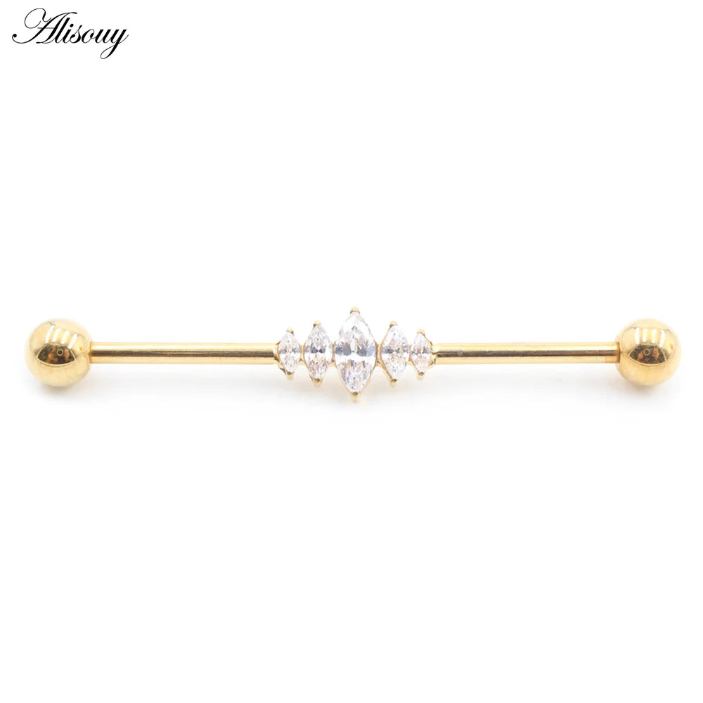 1PC Titanium Heart Triangle Water Drop Zircon Piercing Industrial Barbell Bar Scaffold Ear Cartilage Helix Earring Body Jewelry