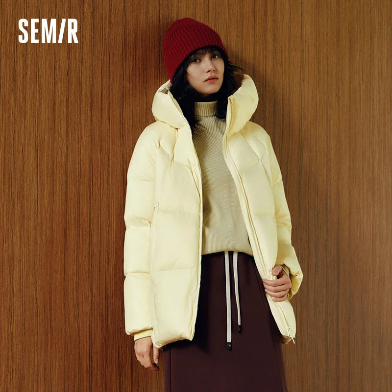 Semir Down Jacket Women Winter Mid-Length 90% Down Fill Thick Three-Resistant Turtle Back Raglan 2025 New Outerwear Women's Wear