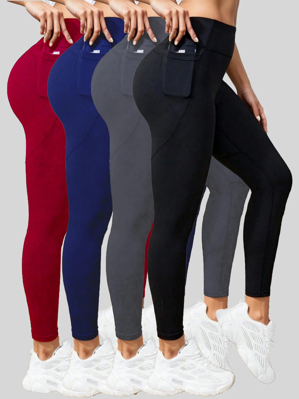 Spring Women's Solid Color Gym Yoga Leggings with Pocket High Waist Hip Lifting quick drying Elastic Slim for Sports Fitness