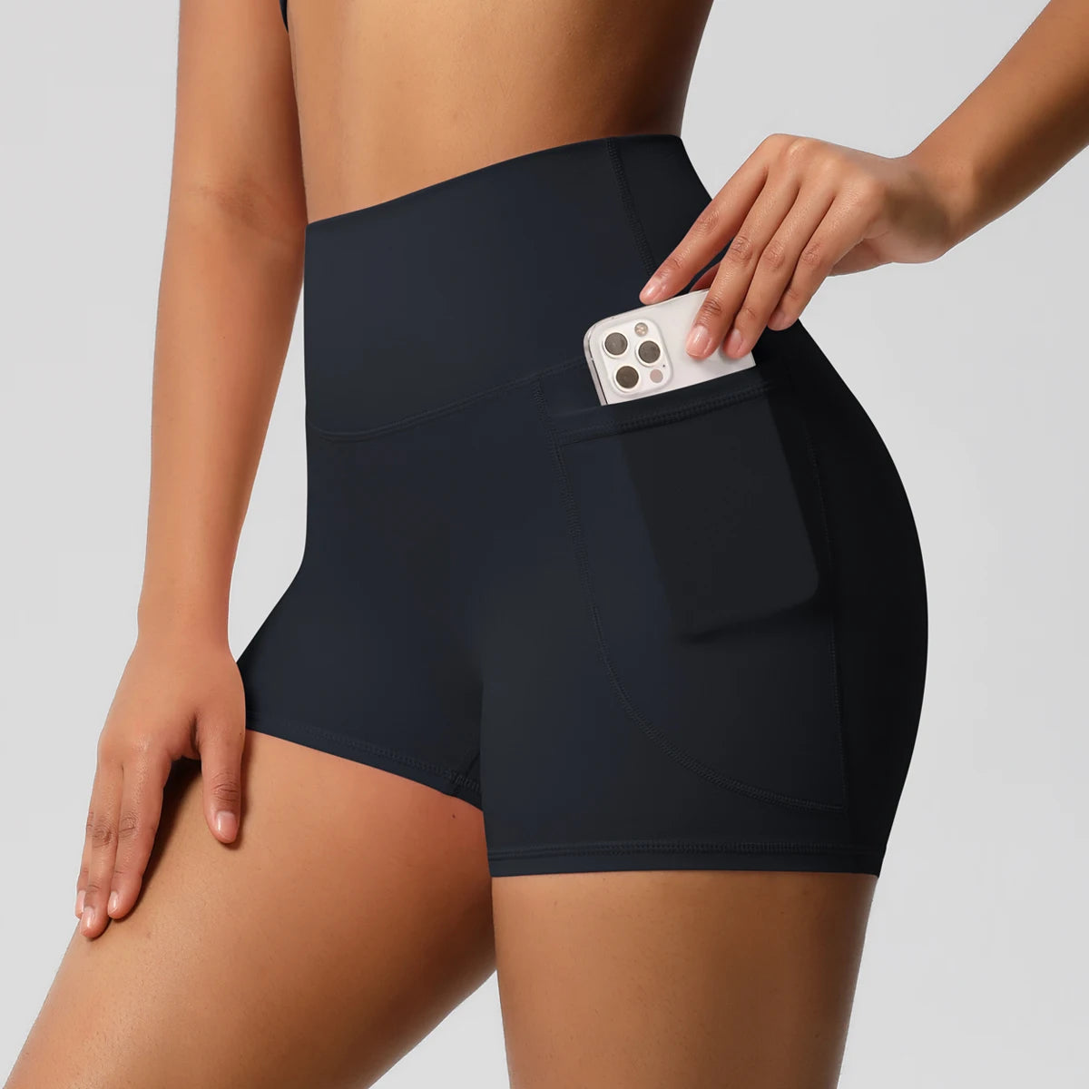 Solid Color Yoga Pants With Pockets Quick Drying High Waisted Gym Push Up Yoga Shorts for Woman Breathable Workout Fitness Short