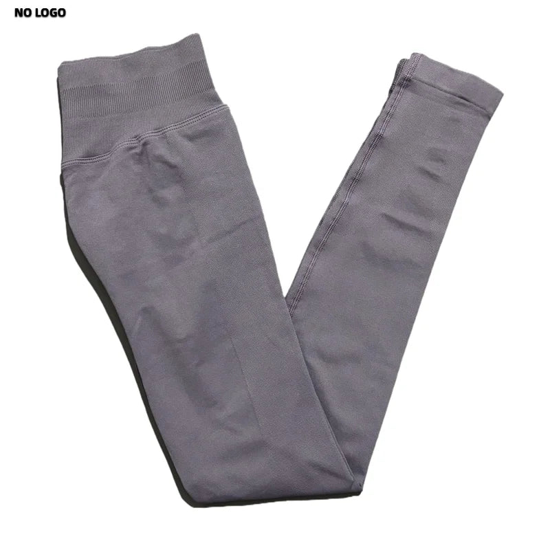 No Logo Woman Sports Leggings Seamless Yoga Long Pants Low Ribbed Band Fitness Sportswear Gym Exercise Tights Workout Leggings