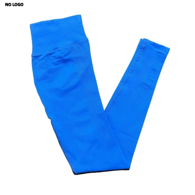 No Logo Woman Sports Leggings Seamless Yoga Long Pants Low Ribbed Band Fitness Sportswear Gym Exercise Tights Workout Leggings