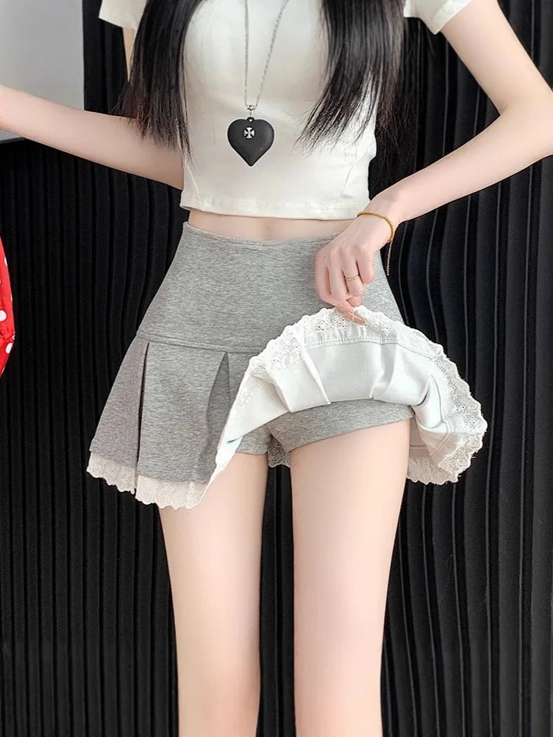 Flume edge lace skirt, fashionable and versatile pleated skirt, A-line skirt, new style