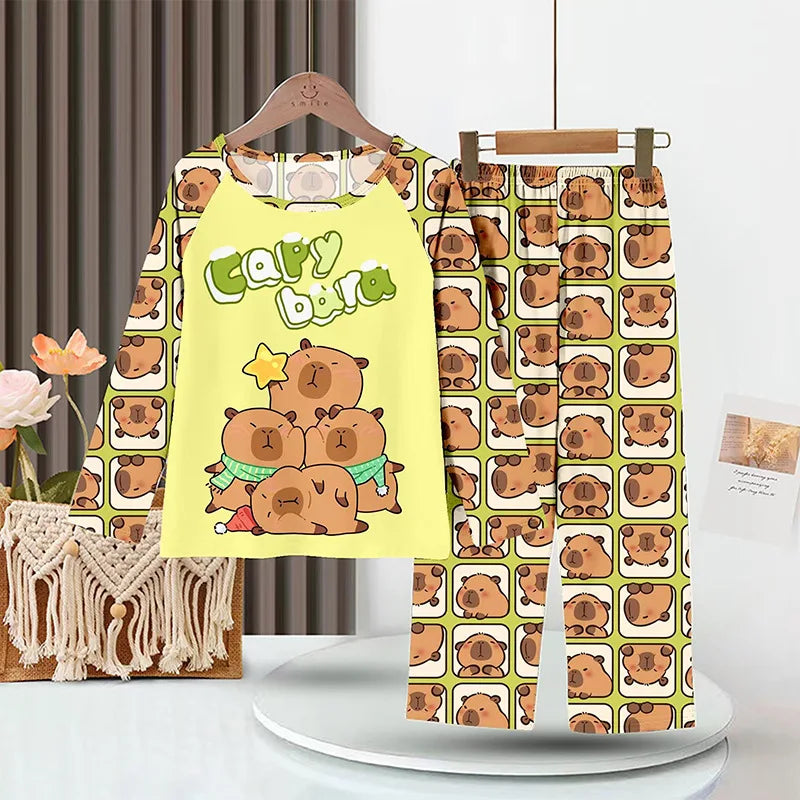 Girls Capybara Pajamas Set Full Sleeve Children Sleepwear Kids Pyjamas Suits for Teenager Boys Pijama Capibara Home Wear Clothes