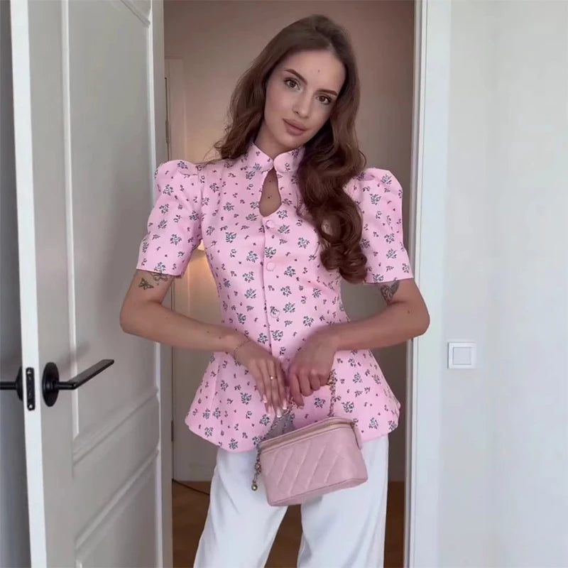 Elegant Women's Cropped Suit Jackets Asymmetric Stand Collar One Button Short Sleeve Blazer 2026 Spring Summer Lady Outwear