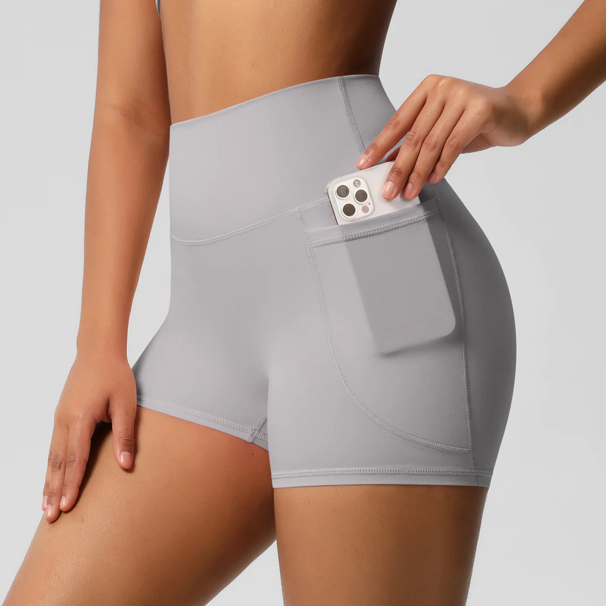 Solid Color Yoga Pants With Pockets Quick Drying High Waisted Gym Push Up Yoga Shorts for Woman Breathable Workout Fitness Short