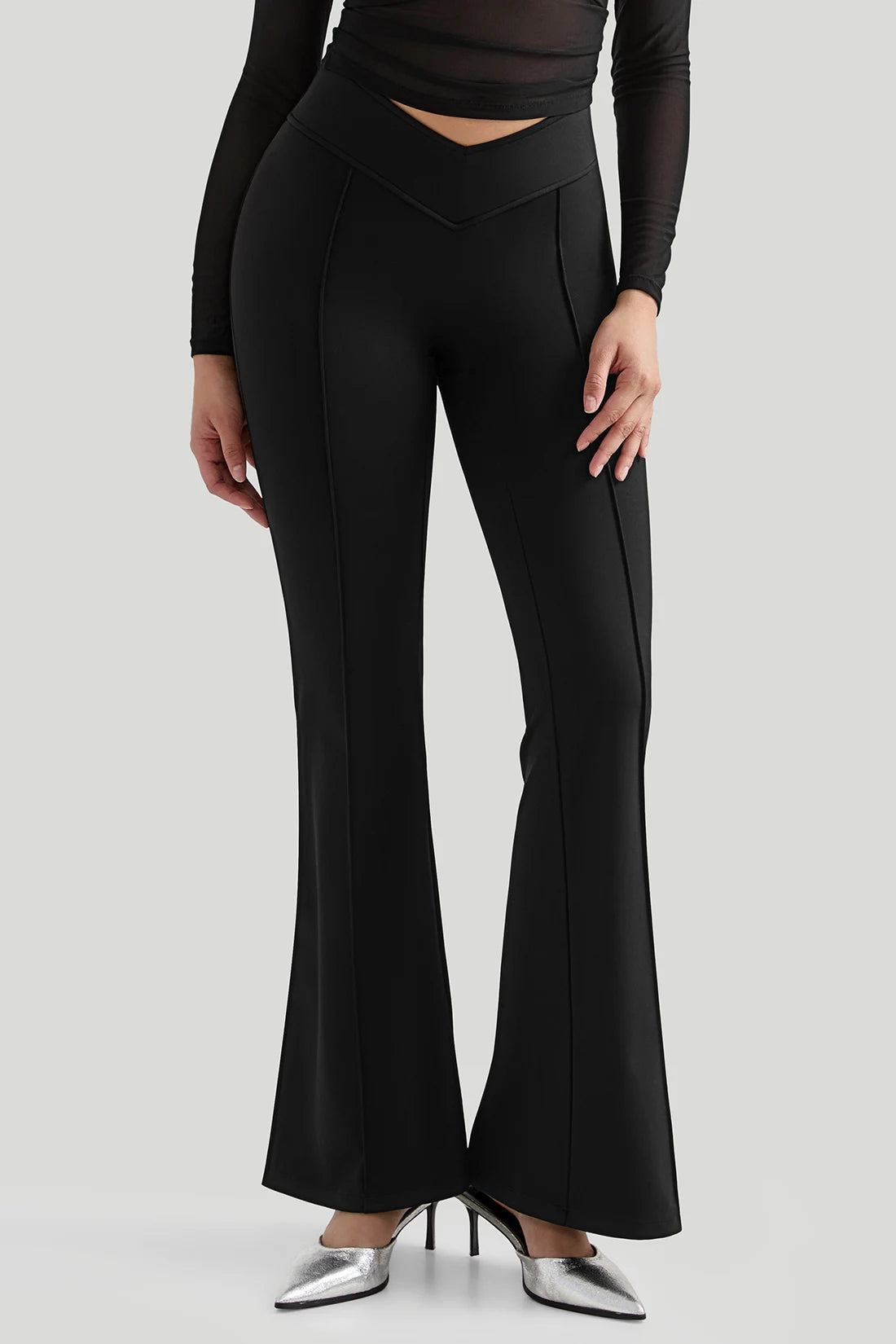 Women's V-Waist Flared Yoga Pants Slim-Fit Seamed Butt-Lifting Wide-Leg Trousers  Soft Comfortable Casual Flared  Sports Pants