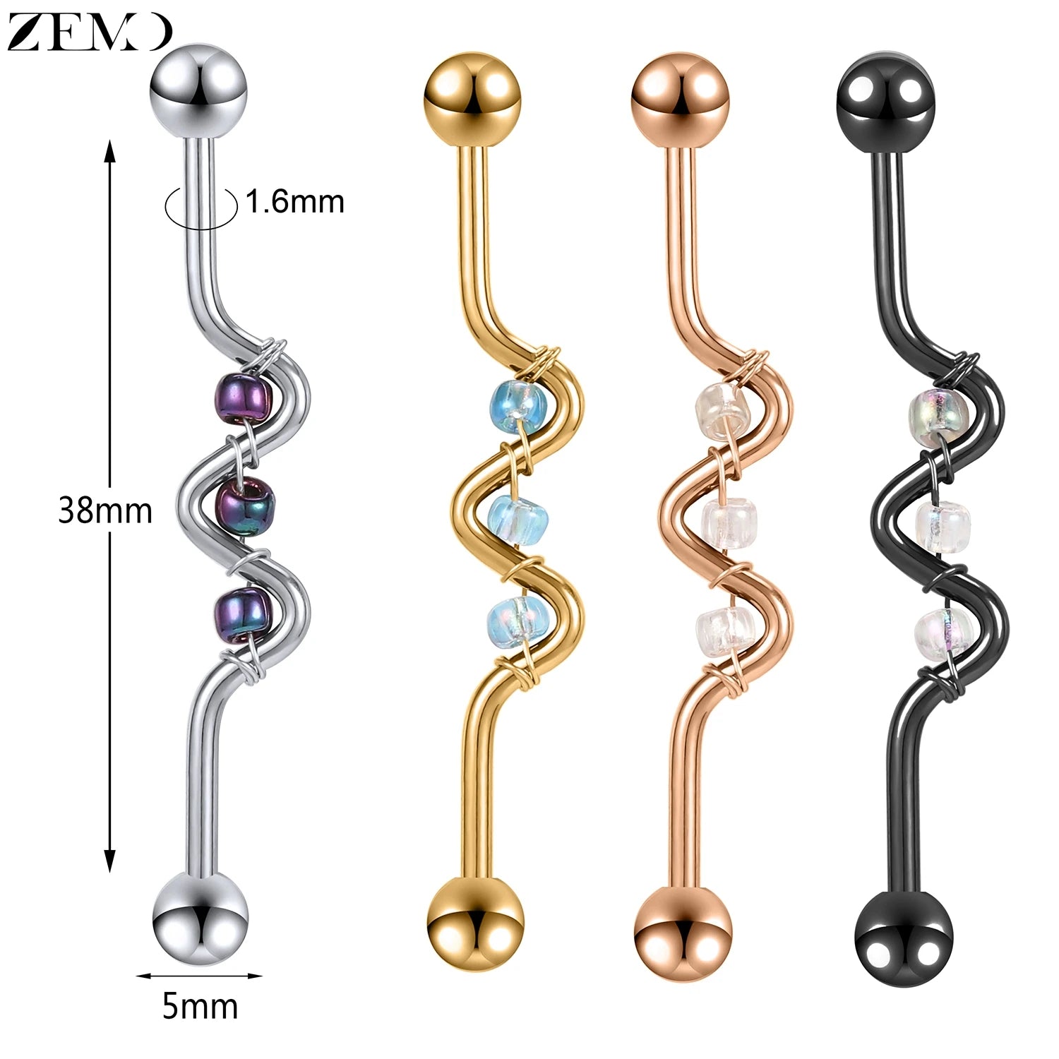 ZEMO 1 Piece 14G Stainless Steel Long Industrial Piercing Women Men 38MM Stud Earrings Barbell Taper Arrow Conch Helix Piercings