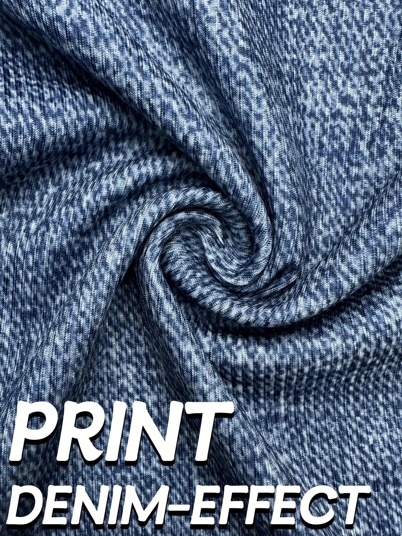 Plus Size Denim Print High-Stretch Flared Pants Loose Fit Comfortable Slimming Non-Jeans Fabric Women's Casual Trousers