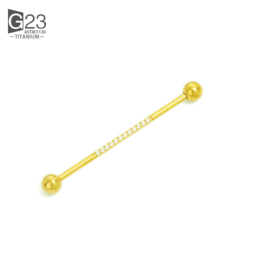 14G 38mm G23 Titanium CZ Industrial Feather Barbell Ear Cartilage Helix-Conch Piercing Bar Earring Stud Body Jewelry