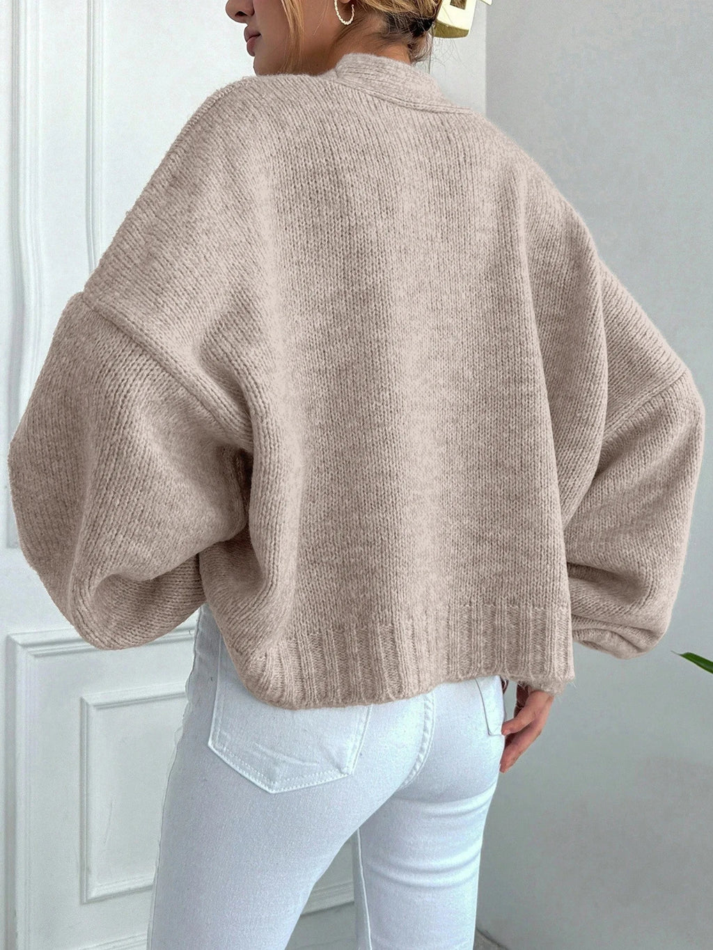 Women's Autumn Winter Knitted Sweater Cardigan, Batwing Sleeve Drop Shoulder Button Loose Fit Pullover, Casual Fashion for Ladie