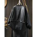 Casual Long Sve PU Leather Jaet Women's Sle Collar Baseball Coat Trendy Ba Splicing Ball Game Faion Outerwear