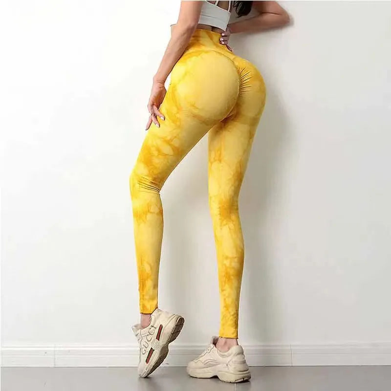 Boho Tie Dye High Waist Knit Elastic Fitness Yoga Tights Butt Lifting Workout Pants for Women