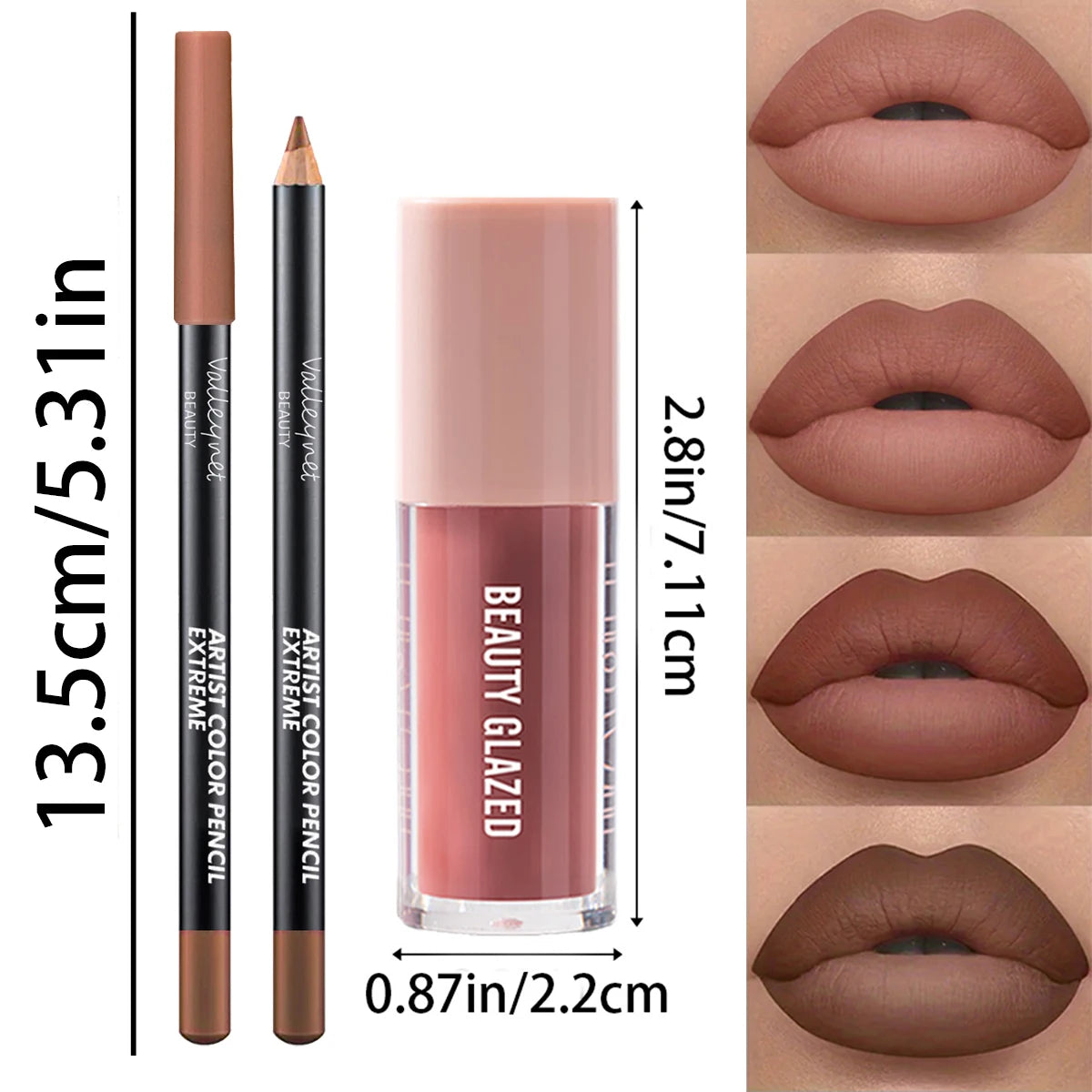 2pcs/Set Velvet Texture Lip Combo,Matte Effect,Long-lasting Waterproof,Brown Colors,Create a Moisturizing and Natural Lip Makeup