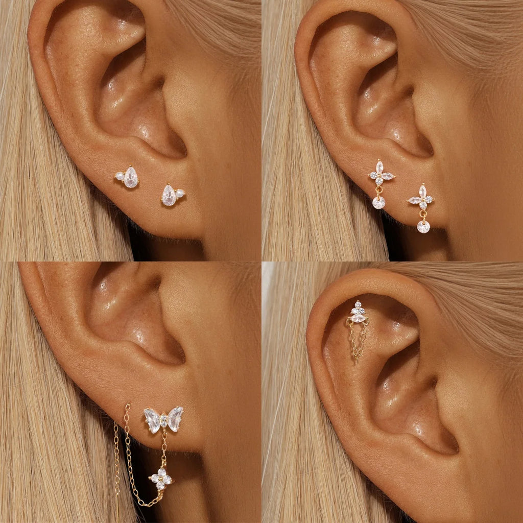 ROXI 925 Sterling Silver Heart/Geometric/ Butterfly Tassel For Women Allergy-proof 18K Gold Plata Piercing bijoux femmes