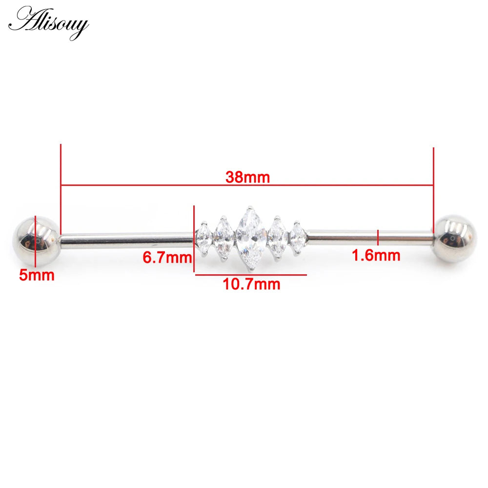 1PC Titanium Heart Triangle Water Drop Zircon Piercing Industrial Barbell Bar Scaffold Ear Cartilage Helix Earring Body Jewelry