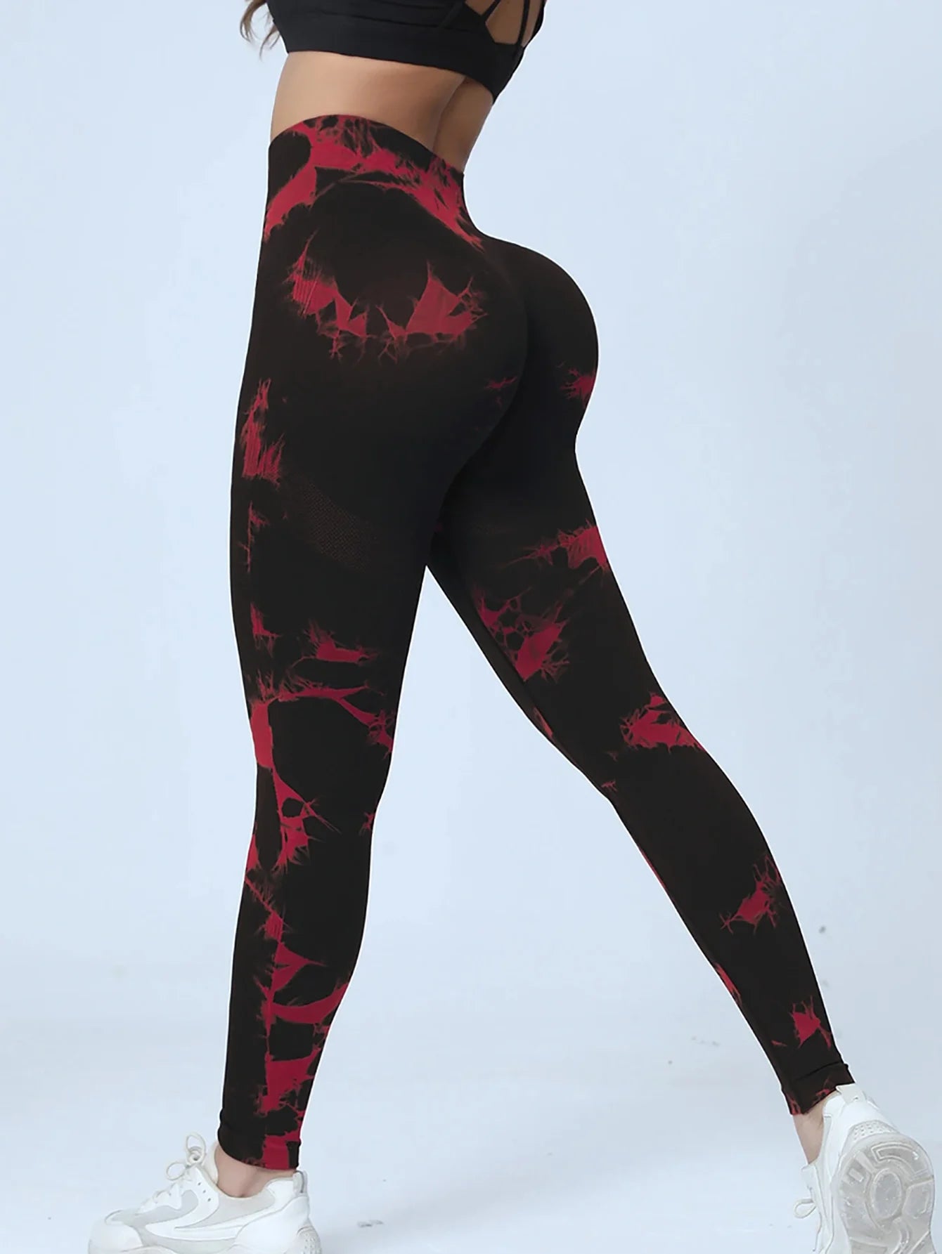 CZGUK Three Piece Women's Tie Dyeing High Waist Seamless Yoga Pants High Waist Sweat Absorbing Outdoor Fitness Tights