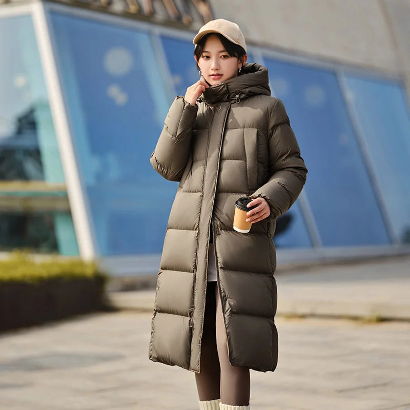 Semir Down Jacket Women Long Length Waterproof Coat 2025 Fashion Winter New Loose Hooded Coat Simple Down Jacket Woman