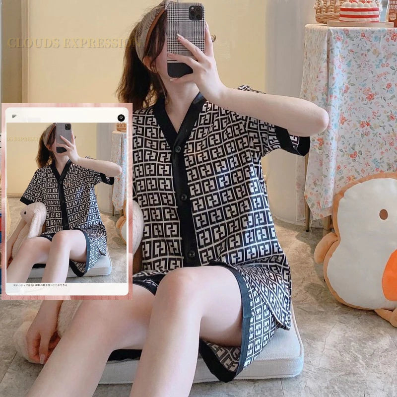 Spring Summer Ladies Faux Silk Polyester Pajama Sets Sexy Homewear Women's Casual Luxury Pajamas Thin Pajamas Female Sleepwear