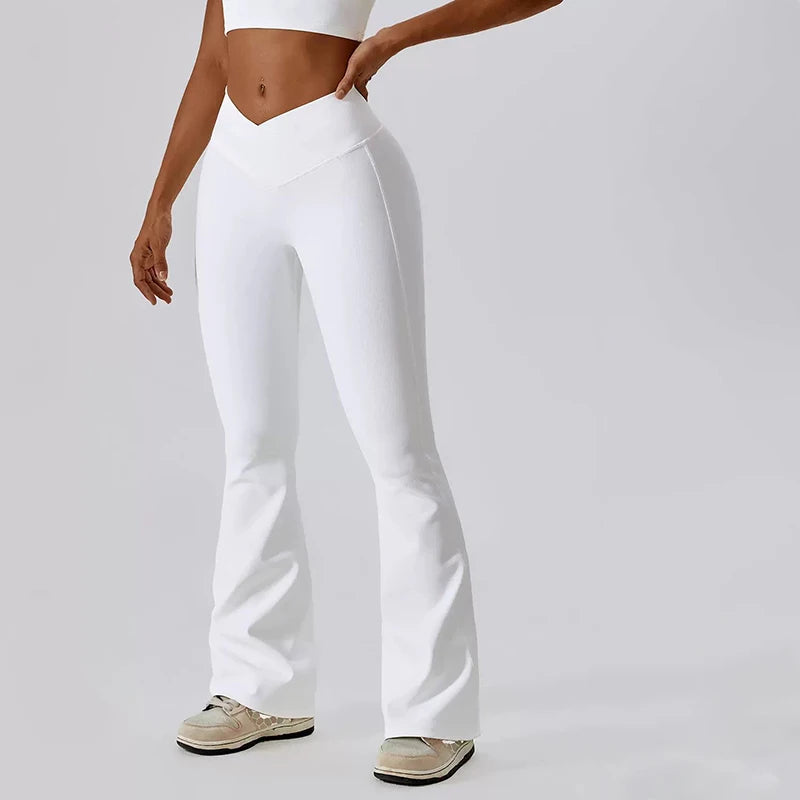 High Waisted Cross Slightly Flared Leg Length Slimming and Hip Lifting Sports Wide Leg Flared Pants