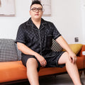 5XL Plus Size Pajamas for Men 150KG Summer Satin Sliky Sleepwear Short Sleeve Shorts 2PCS Set Loose Luxury Plaid Home Clothes