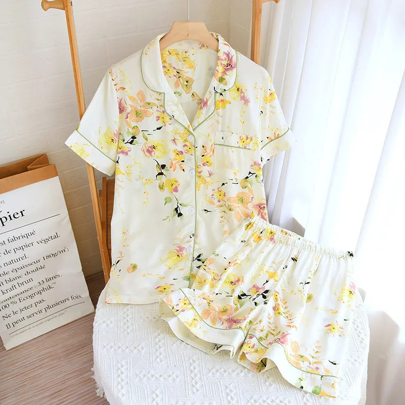 Women's Pajamas Set Short-sleeved Shorts Home Pijima Loose Two-piece Suit for Home Sleepwear Printed Plus Size Female Pijima