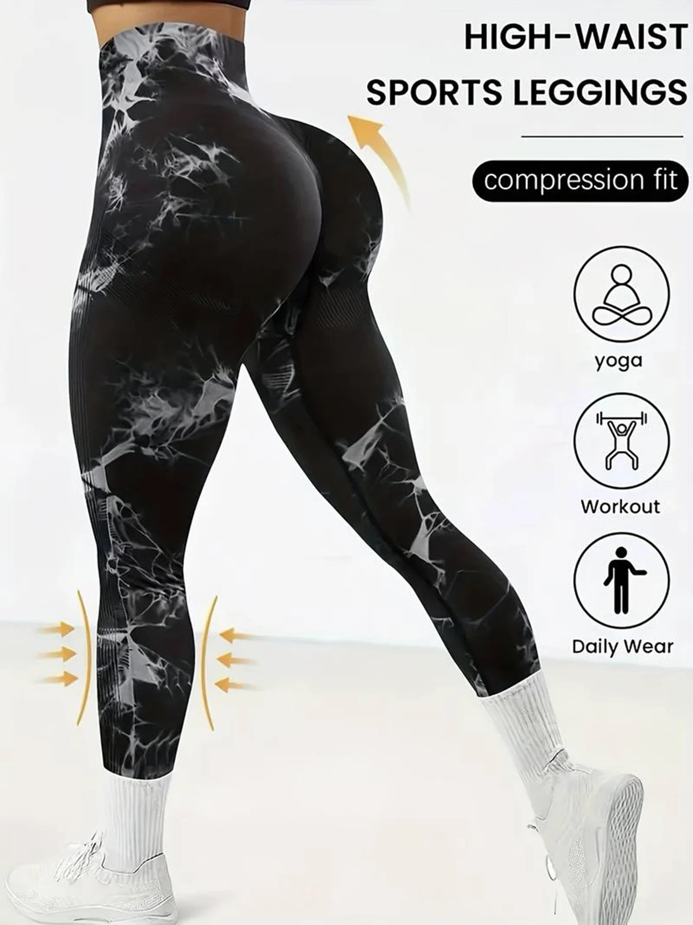 CZGUKE 2-piece women's tie dye pants sports leggings seamless high waisted push ups women's fitness and exercise clothes