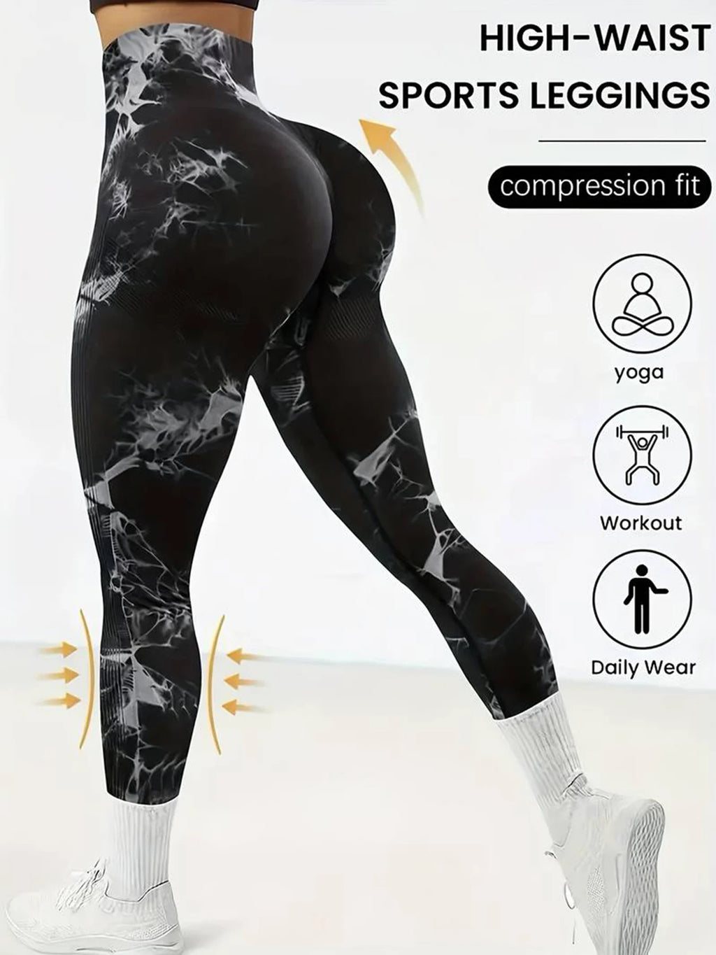 CZGUKE 2-PCS tie dye seamless women's high waisted yoga pants tight waist and hip lifting elastic wide waist sports leggings
