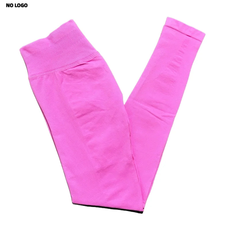 No Logo Woman Sports Leggings Seamless Yoga Long Pants Low Ribbed Band Fitness Sportswear Gym Exercise Tights Workout Leggings