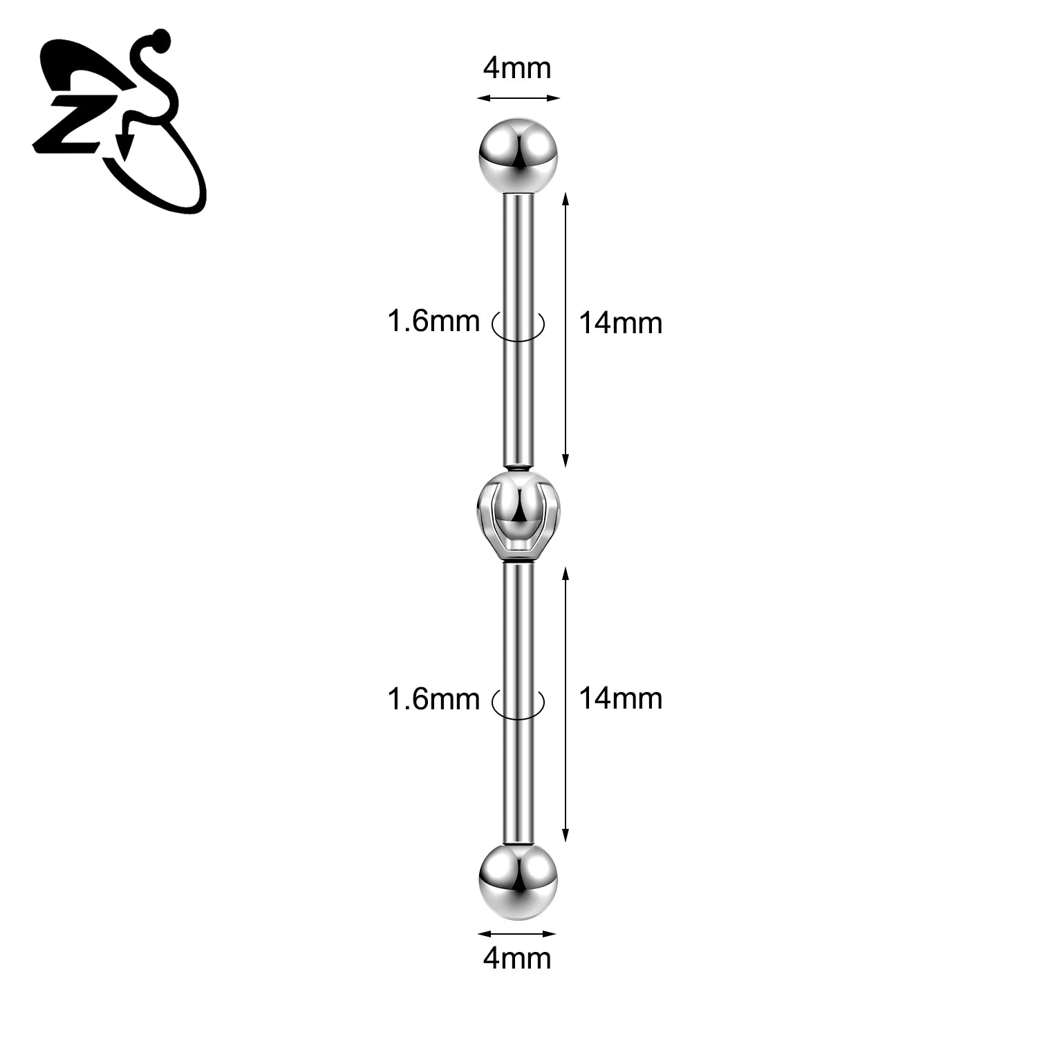 ZS 1 Piece 14/16G Stainless Steel Long Industrial Barbell Ring 22-52MM Butterfly Cat Cartilage Helix Earring Piercings Jewelry
