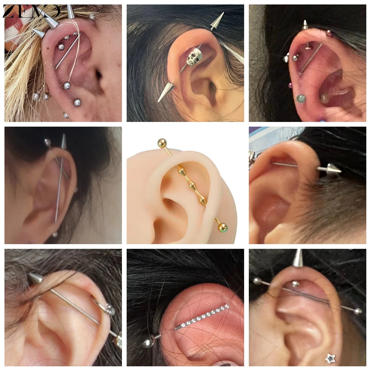 ZEMO 1 Piece 14G Stainless Steel Long Industrial Piercing Women Men 38MM Stud Earrings Barbell Taper Arrow Conch Helix Piercings