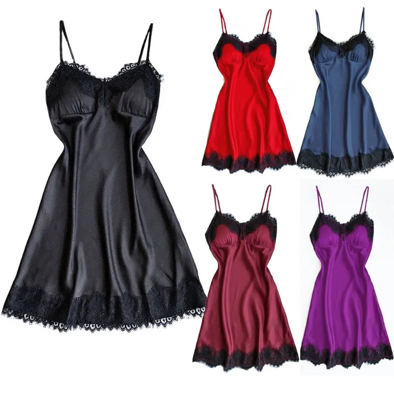 Sexy V-neck Short Skirt Lace Edge Suspender Nightgown Home Wear Women's Pajamas Dress Sexy Lingerie Night Dress Sleep Shirts